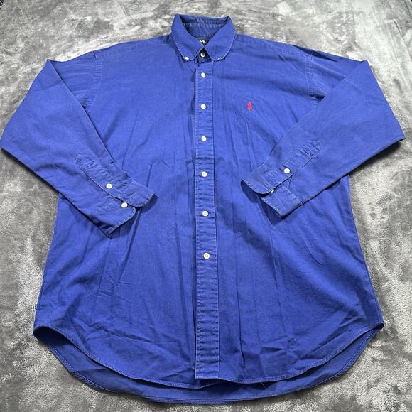 Polo Ralph Lauren Shirt Men’s Large Blue Blaire Fit Solid‎ Button Down Preppy - Picture 1 of 8